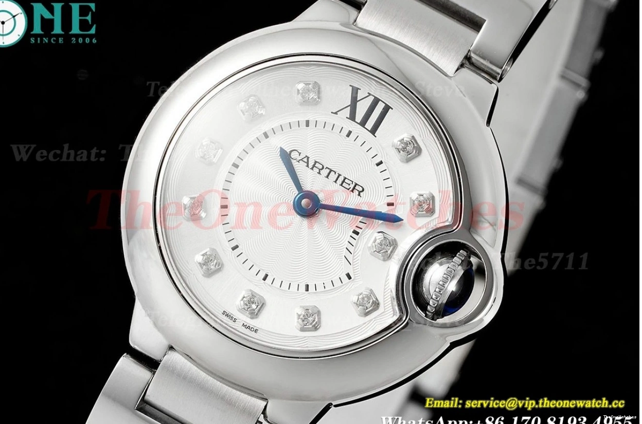 Cartier AF SS Ballon Quartz 33mm Dia De SS Bleu White 0131
